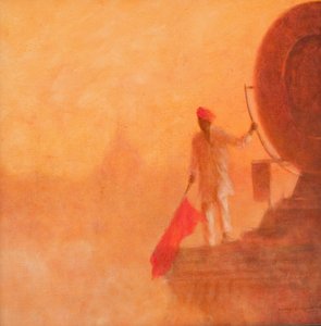 Hombre de bandera ferroviaria, Agra, 2010